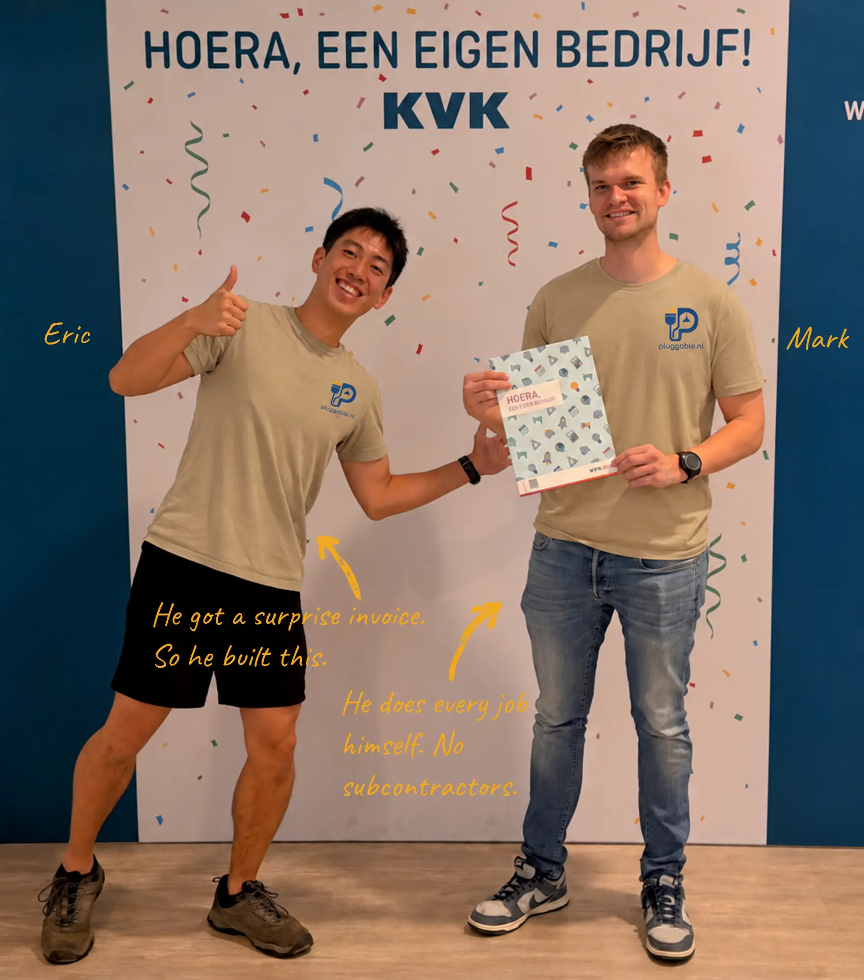 The two Pluggable founders: a qualified electrician and a project manager.